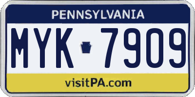 PA license plate MYK7909
