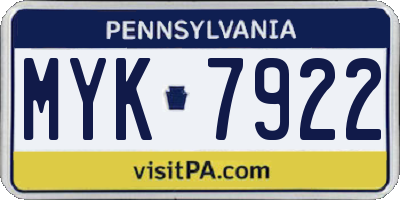 PA license plate MYK7922