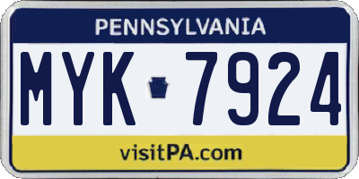 PA license plate MYK7924
