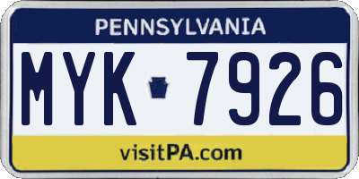 PA license plate MYK7926