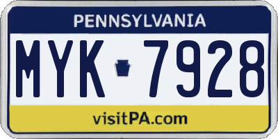 PA license plate MYK7928