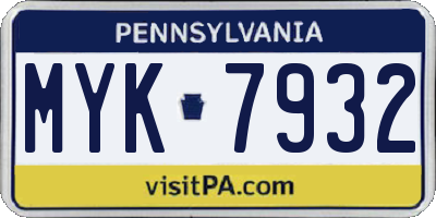 PA license plate MYK7932