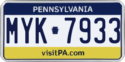 PA license plate MYK7933