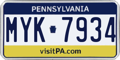 PA license plate MYK7934