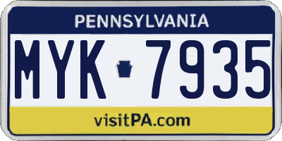 PA license plate MYK7935