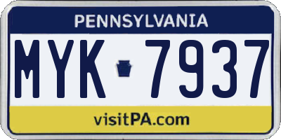 PA license plate MYK7937