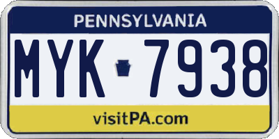 PA license plate MYK7938