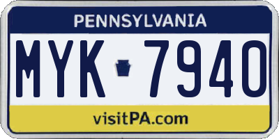 PA license plate MYK7940