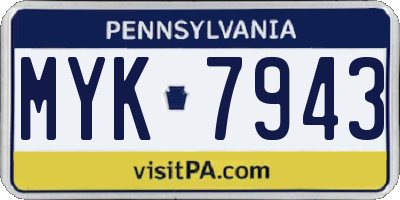 PA license plate MYK7943