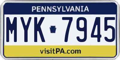 PA license plate MYK7945