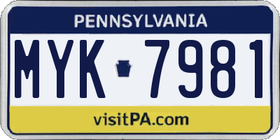 PA license plate MYK7981