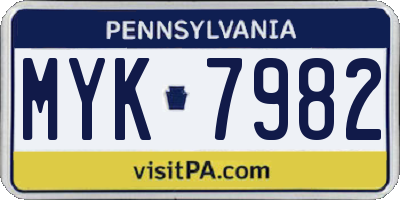 PA license plate MYK7982