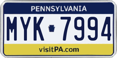 PA license plate MYK7994