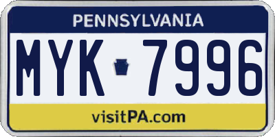 PA license plate MYK7996