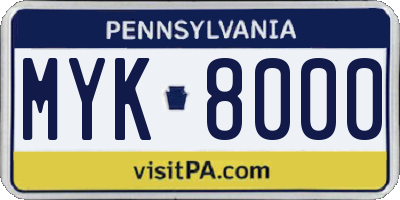 PA license plate MYK8000