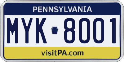 PA license plate MYK8001