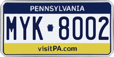 PA license plate MYK8002