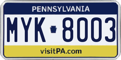 PA license plate MYK8003