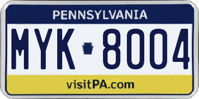 PA license plate MYK8004
