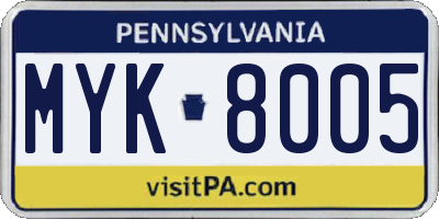 PA license plate MYK8005