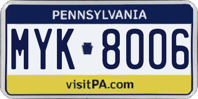 PA license plate MYK8006