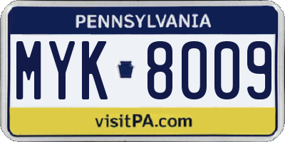 PA license plate MYK8009