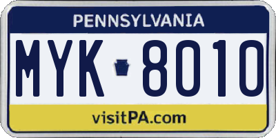 PA license plate MYK8010