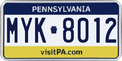 PA license plate MYK8012