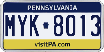 PA license plate MYK8013