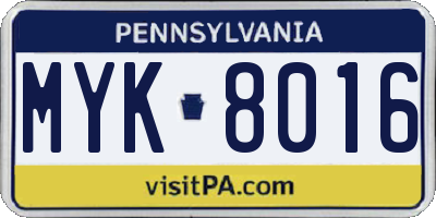 PA license plate MYK8016