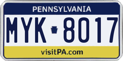PA license plate MYK8017