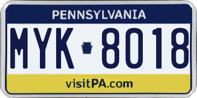 PA license plate MYK8018