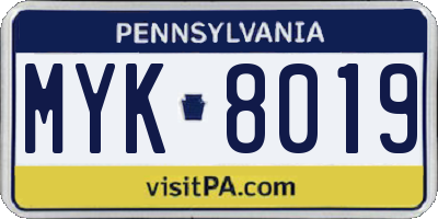PA license plate MYK8019