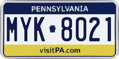PA license plate MYK8021