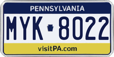 PA license plate MYK8022