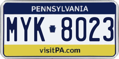 PA license plate MYK8023