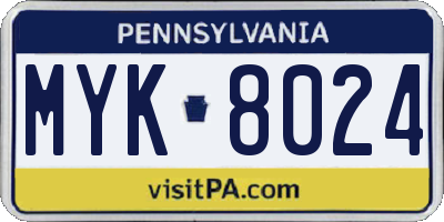 PA license plate MYK8024