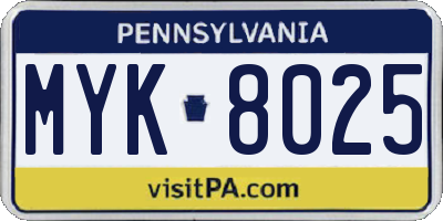 PA license plate MYK8025