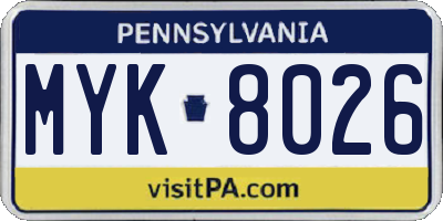 PA license plate MYK8026