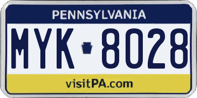 PA license plate MYK8028