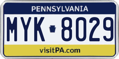 PA license plate MYK8029