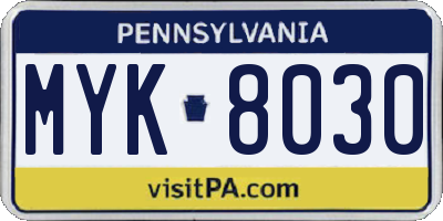 PA license plate MYK8030