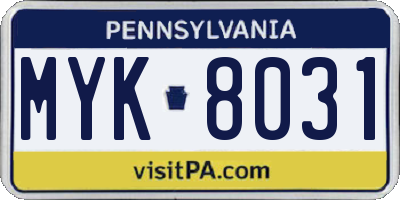 PA license plate MYK8031