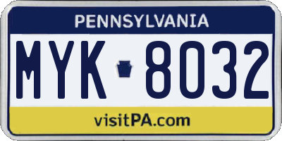 PA license plate MYK8032