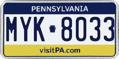 PA license plate MYK8033