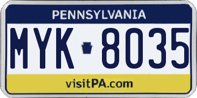 PA license plate MYK8035