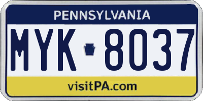 PA license plate MYK8037