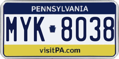 PA license plate MYK8038