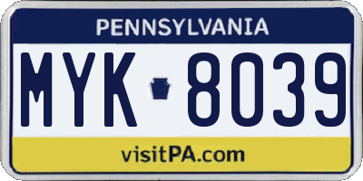 PA license plate MYK8039