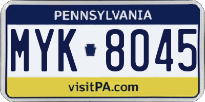 PA license plate MYK8045